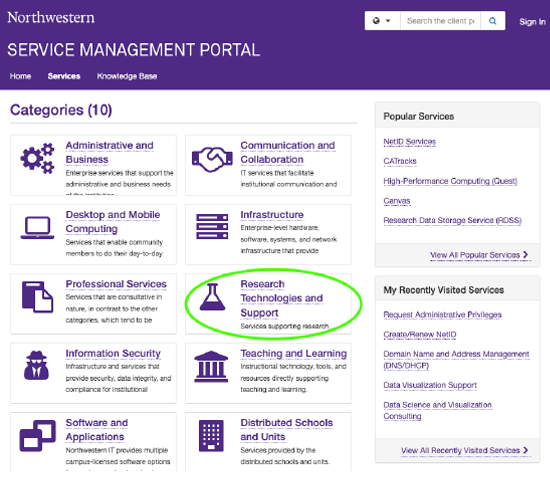 Image of Service Portal Research Technologies and Support on the Category page