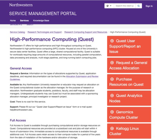 Image of Service Portal with related services on right navigation