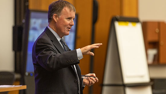 Sean Reynolds addressing Northwestern IT staff at an extended staff meeting