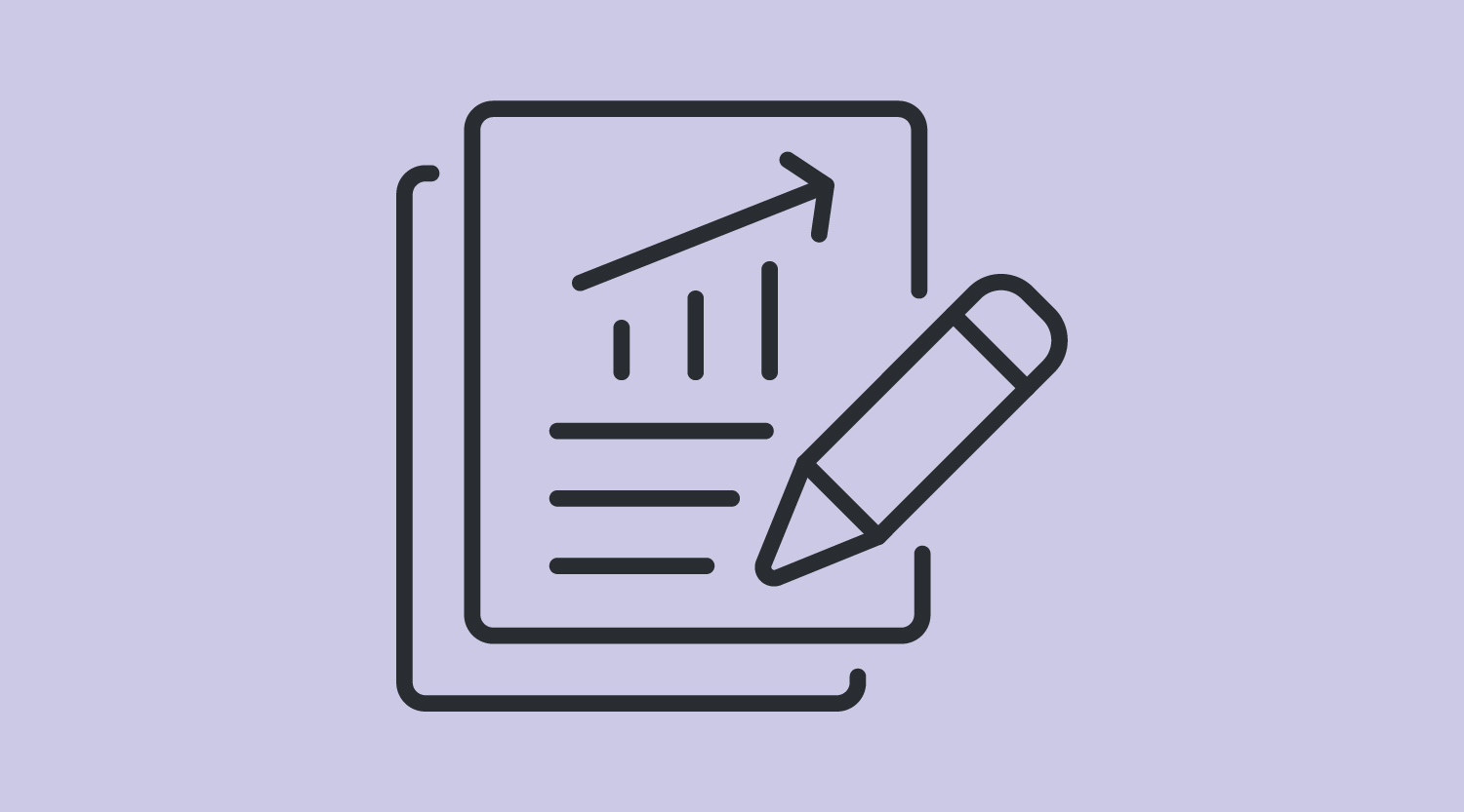Illustration of a pen with papers and graphs