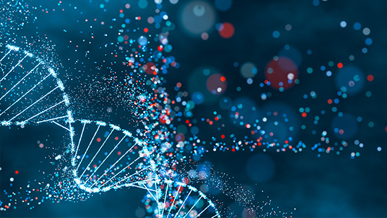 High-tech concept of genetic research, bioinformatics, and computational biology.