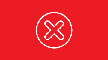 Illustration of a white "X" in a circle on a red background.