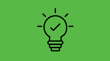 Illustration of a light bulb with a checkmark on a green background.