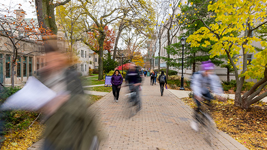 Rainy spring day on the Evanston campus