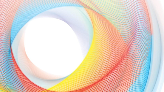 Abstract spiral with red, yellow, and blue lines creating a vortex effect.