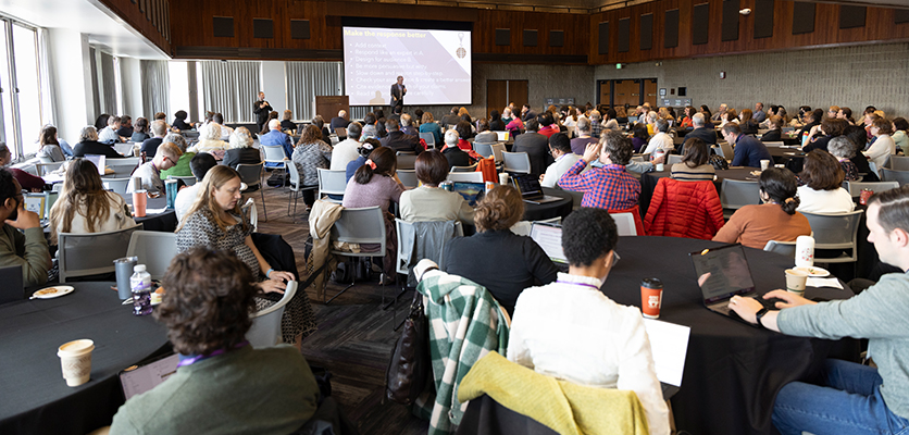 Standing room only in the Louis Room in Norris University Center for the Keynote, José Antonio Bowen, educator, musician, and scholar. 