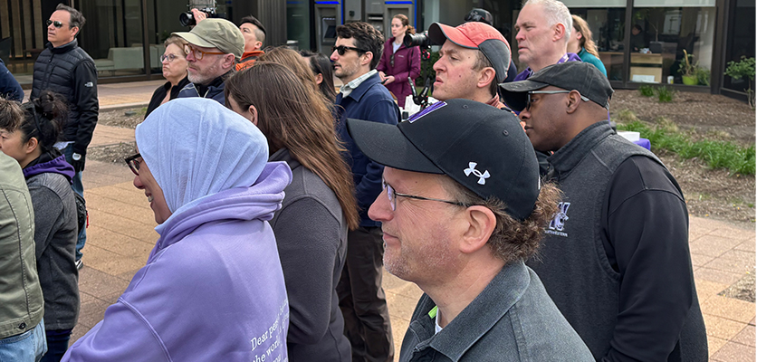 Northwestern staff participate in cleaning up litter in Evanston. 