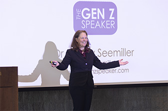 Keynote speaker, Corey Seemiller, PhD, addresses attendees.