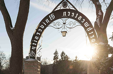 Image of the back side of Weber arch  during a winter sunset