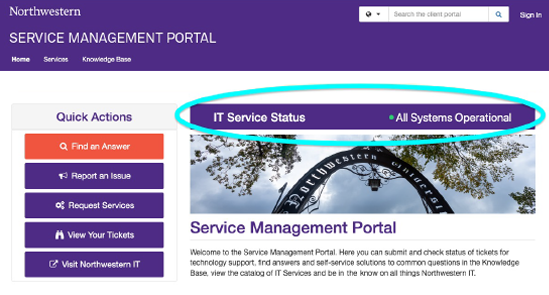 Image of the Service Portal  IT Service Status