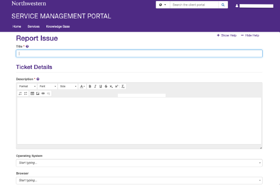 Image of Service Portal homepage featuring how to submit a ticket