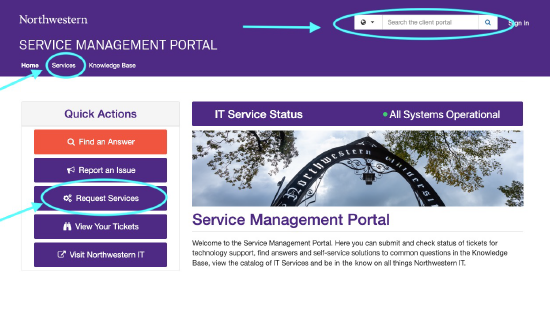 Image of the Service Portal homepage