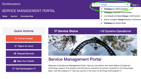 Image of the Service Portal Knowledge Base search