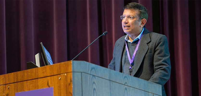 Sumit Dhar, Associate Provost for Faculty and Office of the Provost, introduces the morning keynote speaker.