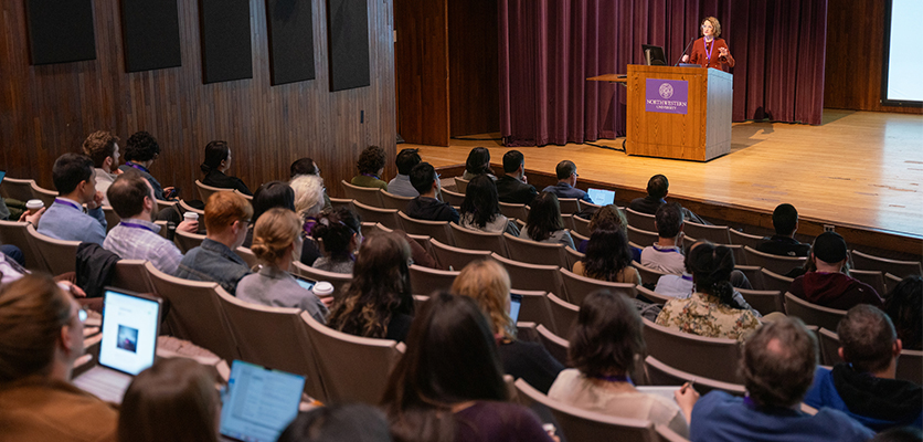 Beth A. Plale, PhD, begins her keynote address, “Navigating the Dynamic Landscape of Computational Research: Artificial Intelligence, Open Science, and Reproducibility.”