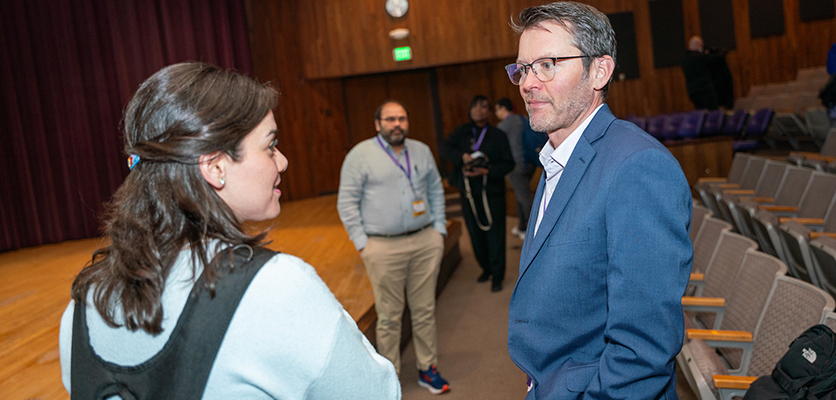 Thomas McDade, Carlos Montezuma Professor & Faculty Fellow at the Institute for Policy Research, Department of Anthropology, Weinberg College of Arts & Sciences, Northwestern University, answers questions after his keynote address.