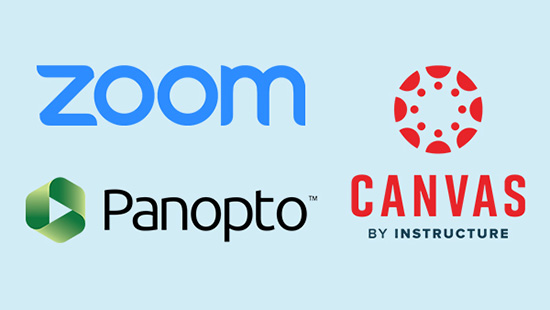 Zoom, Panopto, and Canvas logos