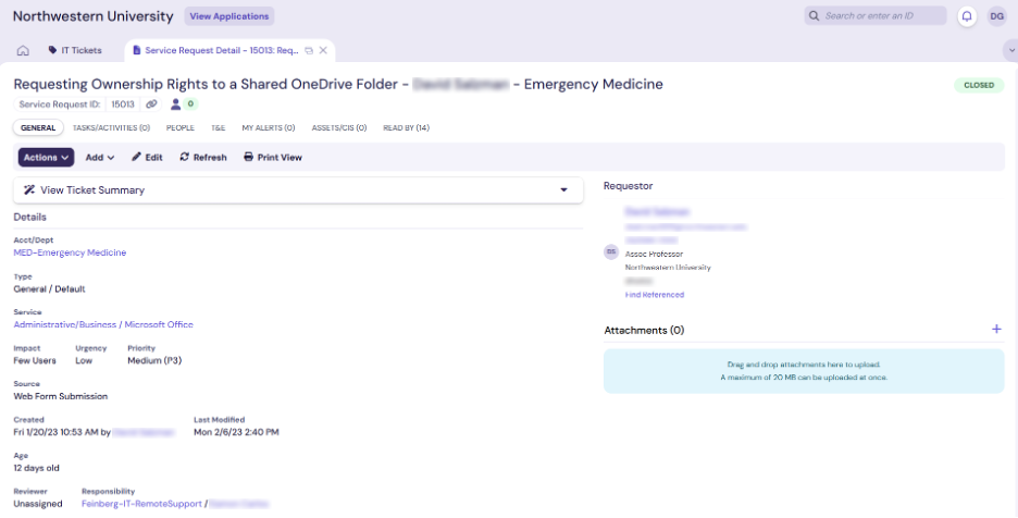 screenshot of TDX AI Ticket Summary feature