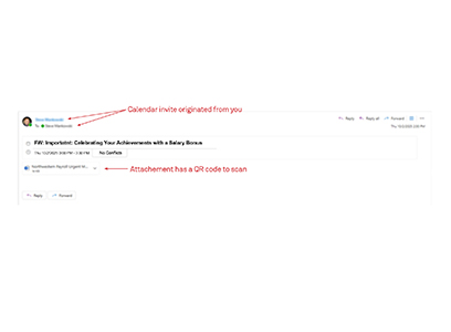 phishing email example using a QR code