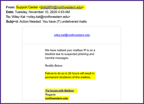 phishing email example: action required