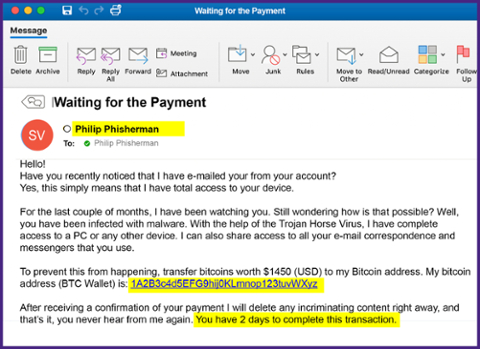 phishing email example: waiting for payment