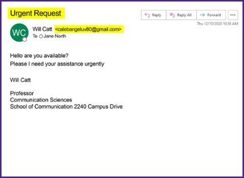 phishing email example: urgent request
