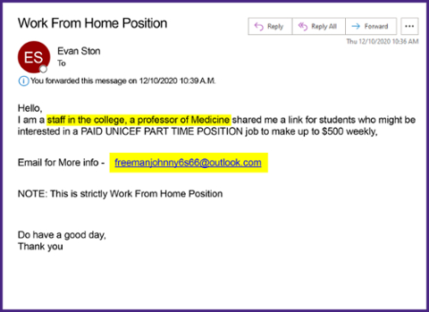 phishing email example: work from home