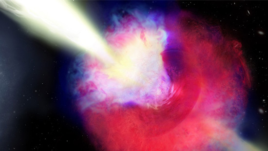Artist’s impression of GRB 211211A. The kilonova and gamma-ray burst is on the right