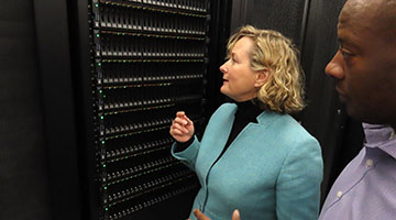 Members of the Research Computing team inside the Data Center