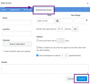 Creating appointment groups in event editor