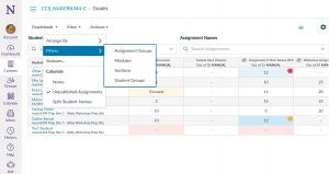 enhanced gradebook filter off; filtering functions located in View menu