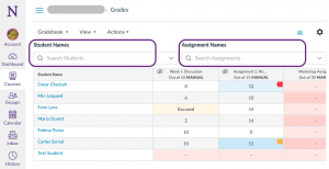 Canvas gradebook search fields