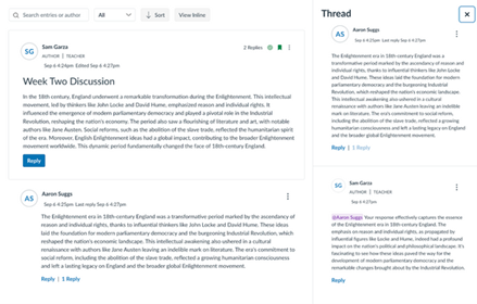 Canvas threaded discussions
